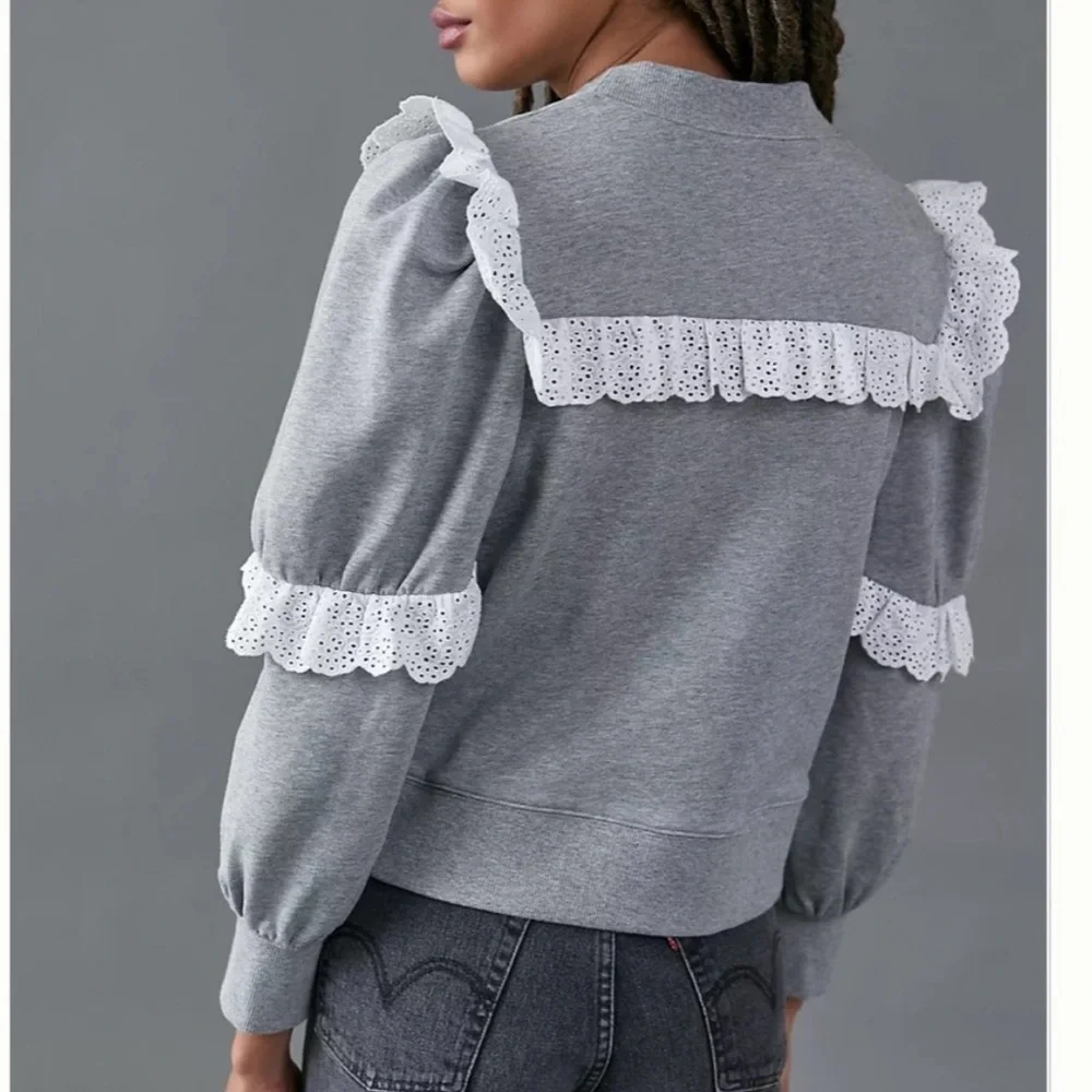 OTHILIA ANTRHOPOLOGIE ruffled gray sweatshirt XL